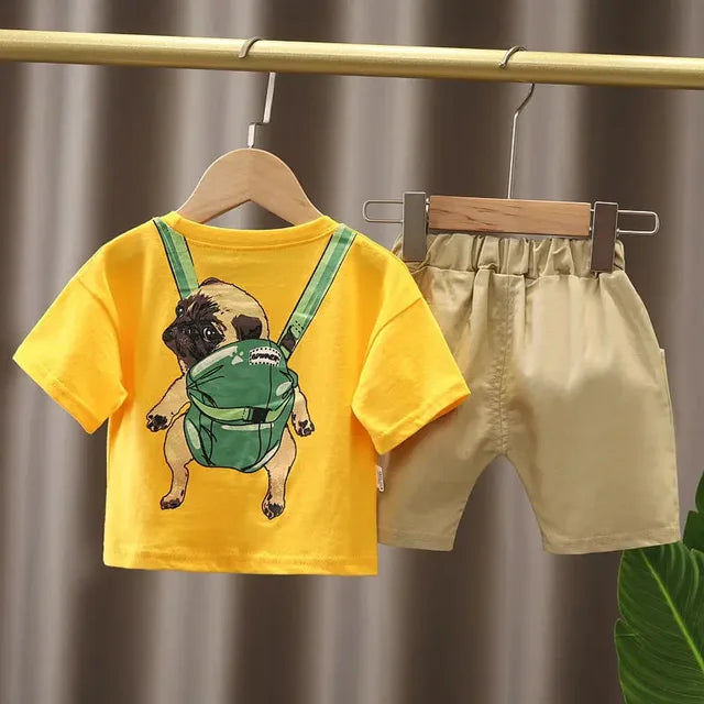 Conjunto de camiseta e shorts de algodão de manga curta infantil, roupas para mãe e filhos, terno masculino, verão, 2 peças